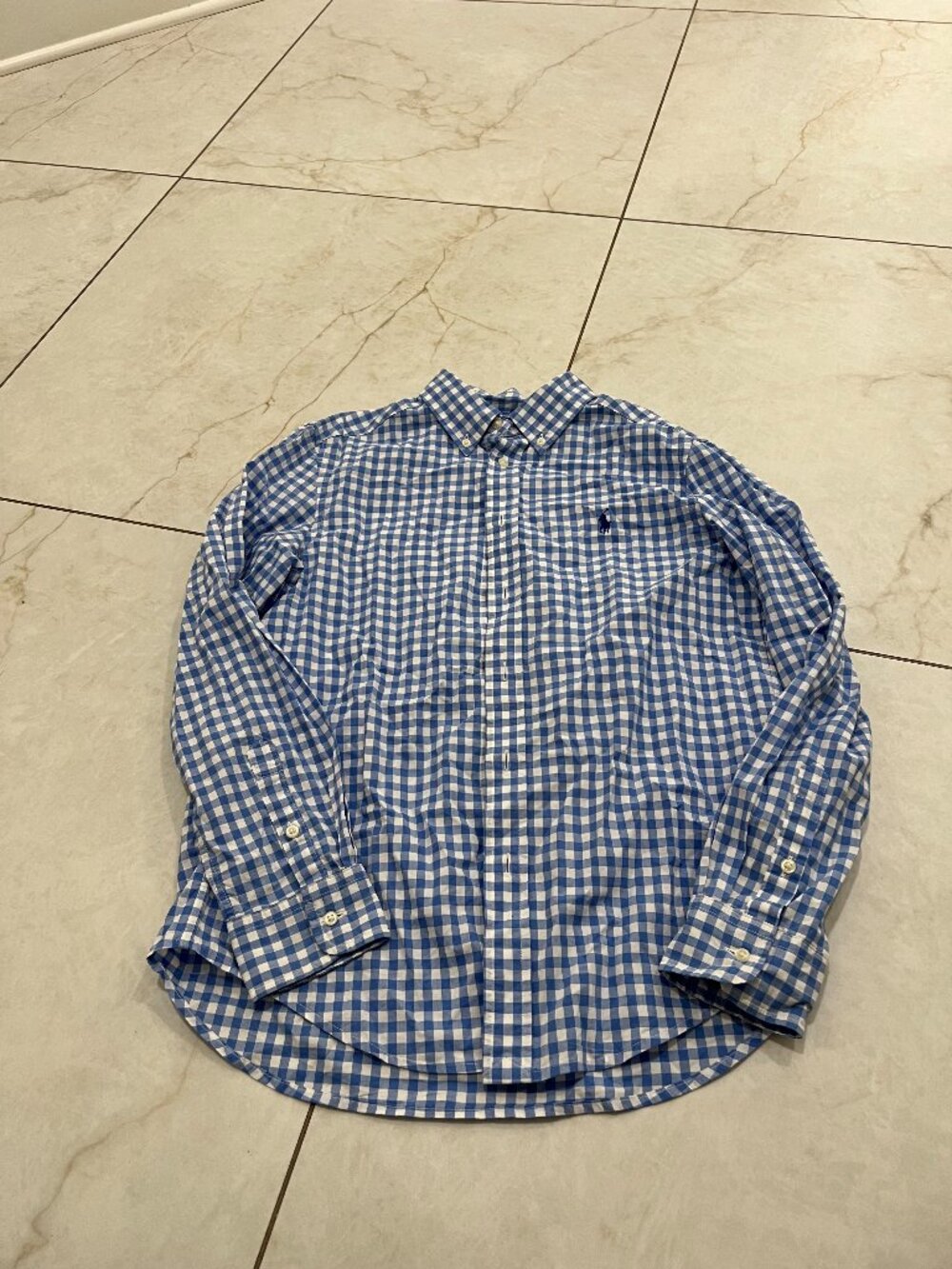 Polo Ralph Lauren Blue White Gingham Button Down Shirt Size L (14-16)